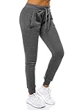 OZONEE Damen Jogginghose Hose Trainingshose Sporthose Freizeithose Motiv Damenhose Fitnesshose Sweathose Sweatpants Joggpants Fußballhose JS/CK01 DUNKELGRAU L