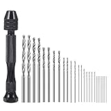 FRIUSATE 26 Stück Handbohrer, Mini Bohrmaschine Pin Vise Handbohr mit 25 Spiralbohrer(0.5-3.0mm), Handbohr Bit Set for Hand Drill, Metal, Wood, Jewellery, Model Making, DIY Drilling