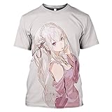 ZOSUO Unisex T-Shirts 3D Druck Kurzarm Anime Re Zero Starting Life in Another World Emilia Grafik Kurzarmshirt Sexy Haiso Maid Emilia Sommer Mode Rundhals Kurze Ärmel Tee Shirt Tops,M