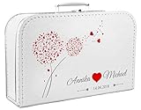 Livingstyle & Wanddesign Personalisierter Koffer zur Hochzeit in weiß mit Herzpusteb
