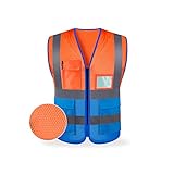 Mesh atmungsaktive zweifarbige Sicherheitsweste, Nacht mit hoher Sichtbarkeit reflektierender Weste Taschenreißverschlüsse, Radfahren Laufsicherheit Kleidung (Color : Orange, Größe : 26.8 inchs)