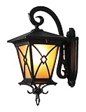 Charoom Vintage Gartenlampe Außenwandleuchte Schwarz Aluminium Außenwandlaternen,Retro Rustikal Wandlampe Aussen Mit Braungls,E27 Licht Wasserdichte Wandleuchte Für Garten, Terrasse, Balk