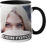 Tasse mit Foto & Text bedrucken Lassen - Fototasse Personalisieren - Kaffeebecher zum selbst gestalten (Schwarz)