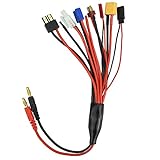 FAVENGO 8 in 1 Ladegerät Adapter Stecker Multi Ladekabel Lipo Akku Ladegerät mit 4mm Bananenstecker & EC3, JST, XT60, T Stecker, TRX, T-Miya, FUTABA, DIY blanker Draht Stecker für RC Auto B