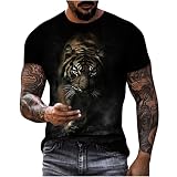wuitopue Herren-T-Shirt, Unisex, 3D-Druck, grafische Drucke, Tierdruck, kurzärmelig, Oberteil, Freizeitbluse, Größe S-XXXXXXXL, Schwarz #D, XXXXX-Larg