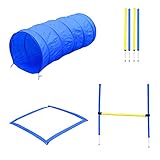 PawHut Hund Agility Set Slalom Hürde Tunnel Training inkl. Tragetasche Übung Blau/Gelb