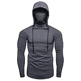 SFYZY Elastic Fitness Herren Hoodie Anzug mit Kapuze Gesichtsmaske Radfahren Pullover T-Shirt Mundschutz Kapuzenpullover mit Langarm Ã„rmeln Kapuzenp