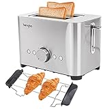 Toaster 2 Scheiben Sandwichtoaster mit Brötchenaufsatz Testsieger Toster 2er Langschlitz Mini küchengeräte Toast Maker,850W 7 Bräunungsstufe,Auftau & Aufwärm & Stornieren/Krümelschale entfernen,Silb