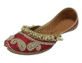 Step n Style Designer Schuhe Indische Ethnische Kleidung Tanzen Balley Punjabi Jutti flach Khusa, Rot - rot - Größe: 37.5 EU