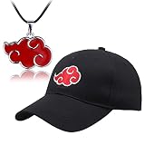 Formemory Anime Baseball Kappe Baseballmütze, Unisex Baseball Mützen mit Halskette, Anime Akatsuki Baumwolle Cap Herren Damen, Verstellbar Baseball Cap für Jungen Mädchen, Cosplay,Schw
