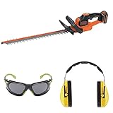 Black+Decker 18V Akku-Heckenschere GTC18452PC, 45cm Schwertlänge, mit Akku + Ladegerät, inkl. 3M™ Solus™ 1000 Schutzbrille mit Antibeschlag-Beschichtung, mit Tasche S1GG und 3M H510A (87 bis 98 dB)