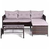 YCHUAN Patio-Möbel-Set, 3 Stck Outdoor Rattan Conversation Sofa, Lounge Chaisel Sofa und Couchtisch, Garten-Essg