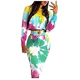 GOKOMO Damen Sexy Kleid Anzug Pendler Kleidung Partykleid Elegant Temperament Sexy Slim Fit Damenanzüge Langarm Rundhals Top + Geteiltem Rock 2 Set(XXL,Gelb)