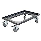 Karton EU Transportroller für Boxen 60 x 40 cm mit 4 Bremsen Schwarz und 4 Lenkrollen Rollwagen Euroboxen Eurob