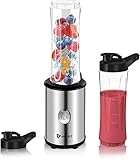 Smoothie Mixer, IMURZ Mini Smoothie Maker(350W Motor, 19500 U/Min, Bruchfeste 2x 600ml BPA Frei Flasche, 4-Klingen Messer), Edelstahl kompakter Standmixer für Smoothies, Shakes, Saft - Silb
