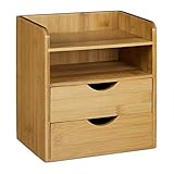 Relaxdays Schreibtisch-Organizer HBT: 21x20x13cm Ablagesystem aus Bambus für den Schreibtisch Organizer mit 2 Ablagen und 2 herausnehmbaren Schubladen Aufbewahrungsbox als Briefablage fürs Büro,