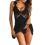 Blingko Damen Dessous V-Ausschnitt Reizwäsche Erotic Spitzen Lingerie Set Nightgown Sleepwear Nightwear Bodysuit Neckholder Reizwäsche für Fraue Frauen Sexy Lace Pyj