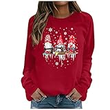 Laonajkd Weihnachten Pullover Damen,Weihnachtspullover Kapuzenpullover Teenager Mädchen Weihnachtspulli Sweatshirt Langarmshirt Elegant Vintage Rundhals Drucken Christmas Sweatshirt X