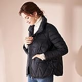 KuaiLe Store Damen Jacke - Chic Stehkragen Ohne Mütze Warme Kurze Oberbekleidung,Damen Outdoor Winddichter Reißverschluss Mit Taschen Daunenjacke,Für Winterreisen,Outdoor,Schwarz,M