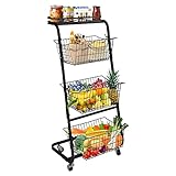 Nienyu Hängende Obstgemüsekörbe mit Rollen, Abnehmbare Organizer Bin Rack, 3 Tier Vielseitige Obstkorb, für Küche, Obst, Gemüse, Toilettenartikel, Badezimmerlagerung