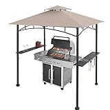 1.5x2.5M Grillpavillon, Grillunterstand für den Außenbereich, Grill-Terrassenüberdachung mit Regalen und 2 LED-Leuchten (Dunkelgrau)