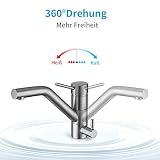 CREA Wasserhahn Küche Niederdruck, Küchenarmatur mit 3 Anschlüsse, 360° Drehbar Niederdruck Armatur Küche, Mischbatterie Küche Niederdruck aus Messing