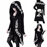 Damen Vintage Gothhic Reißverschluss Sweatshirt Übergröße Langarm Druck Hoodie Windbreaker Mantel, #4 Schwarz, 36