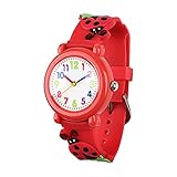 Vinmori Kinder Armbanduhr Jungen und Mädchen, wasserdichte Quarzuhr mit süßer 3D Cartoon Kinderuhr (Marienkäfer Rot)