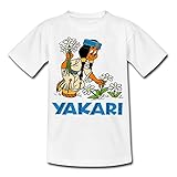 Spreadshirt Yakari Indianerin Regenbogen Pflückt Blumen Kinder T-Shirt, 110-116, Weiß