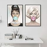 zszy Audrey Hepburn Poster Marilyn Monroe Leinwand Bild Kunst Kaugummi Wandbilder Gemälde für Wohnzimmer Schlafzimmer -50x70cmx2 Stück kein R