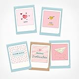 PICKMOTION Set mit 5 Foto-Gruß-Karten mit Umschlag Grüße & Wünsche, Premium Instagram-Liebe und Valentinstag-Karten, handgemachte Klappkarten, lustige Sprüche & Motive, Tiere, Blumen, bunt, BMK-0122
