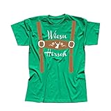 T-Shirt Oktoberfest Wiesn Hirsch Lederhose Kostüm Tracht 13 Farben Herren XS-5XL München Wiesn Festzelt O'zapft Maß Krug Dirndel, Größe:5XL, Farbe:grün - Logo W