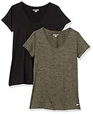 Amazon Essentials 2-Pack Tech Stretch Short-Sleeve V-Neck T Athletic-Shirts, Olive Space Farbstoff / Schwarz, XL