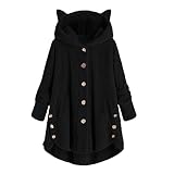 Geilisungren Damen Warm Fleece Hoodie Süß Katzenohren Kapuzenjacke Knöpfe Plüschmantel Sweatshirt Herbst Winter Große Größen Kunstpelz Pullover Outwear für F