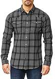 Indicode Herren Altin Flanellhemd kariert mit 2 Brust-Taschen aus 100% Baumwolle | Regular Fit Langarm Herrenhemd Ton-in-Ton Karo-Muster LS Shirt langärmlig Freizeithemd für Männer Pewter L