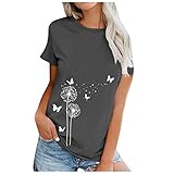 Dasongff Sommer Damen Tops T-Shirt beiläufige KurzäRmelige Rundhals LöWenzahn Shirt Modisch Kurzarmshirt Tunika Tops Oberteile B