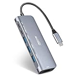 USB C Hub, 6-in-1 USB C Adapter mit 4K HDMI, Stromversorgung, USB-C-Datenanschluss, 3 USB-3.0 Anschlüsse, Kompatibel für MacBook, iPad Pro, Surface Go, Pixelbook, XPS, Nintendo Sw