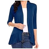 QIUMINGSS Damen Sweatshirt Rundhals Pullover Oberteile Casual Cardigan für mit weich drapiertem, gekräuseltem Cardigan mit Dreiviertelärmeln Bluse Farbblock Tops Lose Mäntel Jack