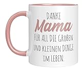 TassenTicker - Personalisiertes Geschenk für die beste Mama - Kaffeetasse mit Spruch - 'Danke Mama für all die...Dinge' - und deinem Namen auf der Rückseite - Geschenk zum Muttertag (Rosa)