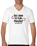 Comedy Shirts - Das Leben ist kein Ponyhof - Herren V-Neck T-Shirt - Weiss/Schwarz-Rot Gr. XXL