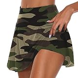 Takyojin Camouflage Sportrock Damen mit Hose High Waist Hosenrock Sommer Badminton Hosen & Rock 2 in1 Kurz High Waist Sporthosen - Grün Camo L