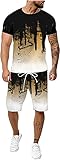 Tomwell Herren Kurzarm Hemd Shorts Set Herren Freizeitanzug Druckanzug Kurzarm Shirt Shorts Set Trainingsanzug Jogginganzug Sommer Sport Anzug Männer Kurzarm T-Shirt Kurze Hose Shorts A Khaki XXL