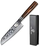 Wolfblood Küchenmesser Santoku (24cm) Damastmesser - 67 Schichten Damaststahl - Mit Echtholzgriff - Profimesser mit Geschenkbox - Allzweckmesser - Kochmesser - Chefmesser - O