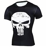 T-Shirt Herren Modern Basic Rundhals Slim Fit Stretch Herren Freizeithemden Sommer Persönlichkeit Schädel Druck Kurzarm/Lange Ärmel Täglich Sport S