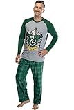 Harry Potter Herren-Pyjama-Set mit Raglanhemd und karierter Hose, Gryffindor, Ravenclaw, Slytherin, Hufflepuff - Grün - X-Larg