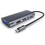 CSL - USB C Adapter auf VGA + 4K HDMI + USB Typ A + Typ C PD Ladeport - 4k 3840 x 2160@30 Hz - 10 Gbit/s – Thunderbolt 3 - kompatibel mit Apple MacBook Air Pro Mac Mini iMac Pro Samsung Galaxy UVM