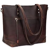 S-ZONE Damen Schultertasche Vintage 3-Wege Echtleder Laptoptasche Reisetasche Arbeitstasche Geldbörse Handtasche Messenger Bag