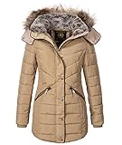 Geographical Norway Damen Winterjacke Parka Damenjacke Damenmantel Wintermantel Damen Jacken Outdoorjacke Warm Kunstfellkragen Gefüttert D-456 Beige M