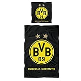 Borussia Dortmund BVB Bettwäsche mit Logo, Baumwolle, Schwarz/Gelb, 135 x 200 x 2