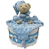 Kleine Windeltorte Schmusetuch Schlafbärle Finn in blau. Geschenk zur Geburt, Taufe oder Babyparty für Jungen. (Blau / Finn)
